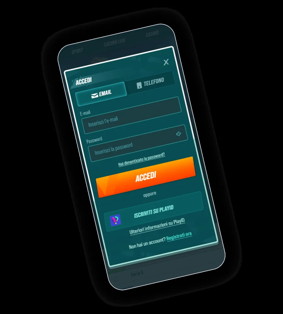 Accesso al conto Golisimo con e-mail o numero di telefono
